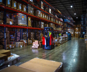 Fulfillment staging in a warehouse.