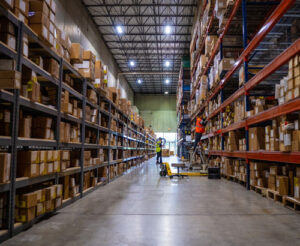 Photo of warehouse logistics in action.