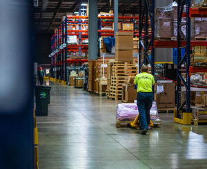 Photo of warehouse logistics in action.